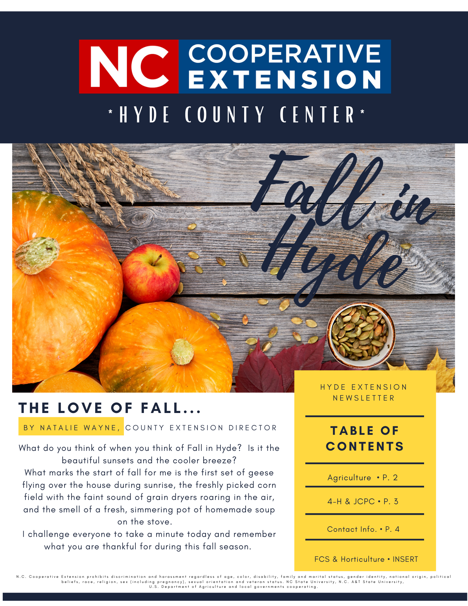 Hyde County Center fall newsletter page 1